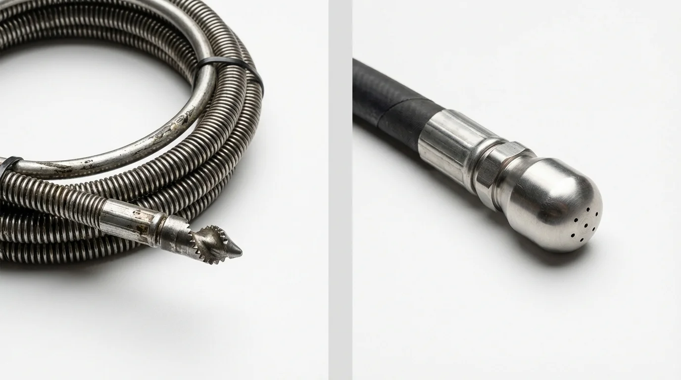 Drain snake cable and hydro jetting nozzle used for drain cleaning in Beaverton, OR